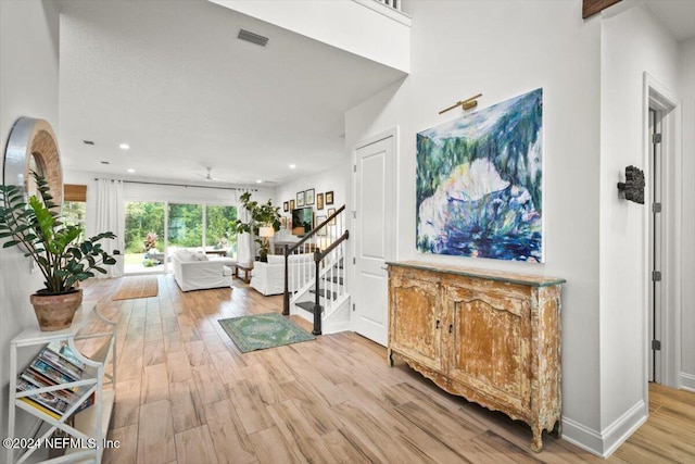 interior space with light hardwood / wood-style floors