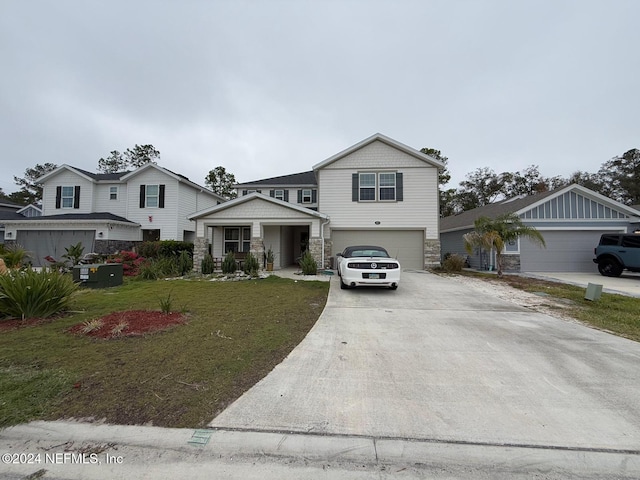 view of front of property with a porch and a front lawn