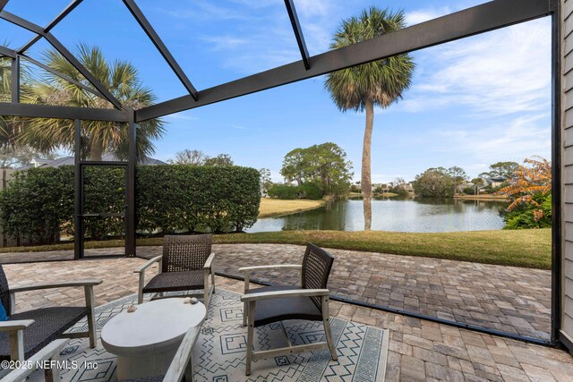 view of patio / terrace with a water view