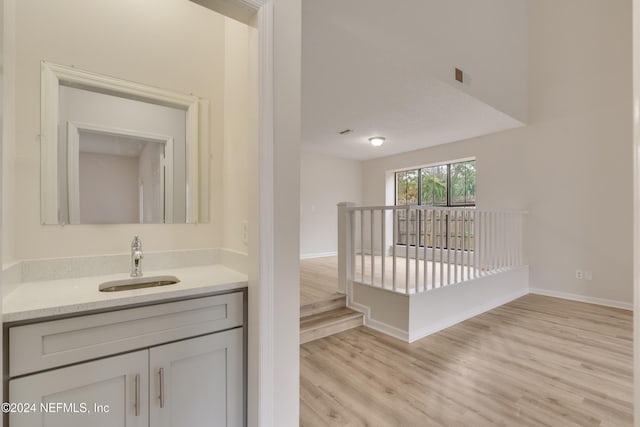 bathroom featuring hardwood / wood-style floors and vanity