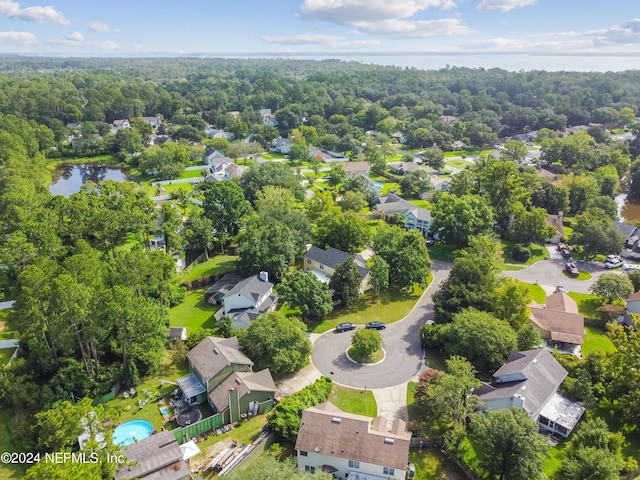 bird's eye view featuring a water view