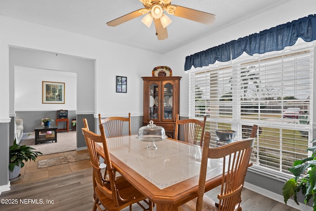 dining room featuring ceiling fan and wood-type flooring