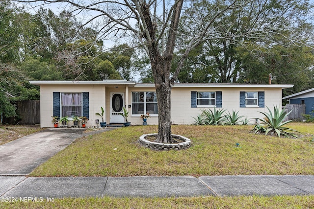 ranch-style house featuring a front yard