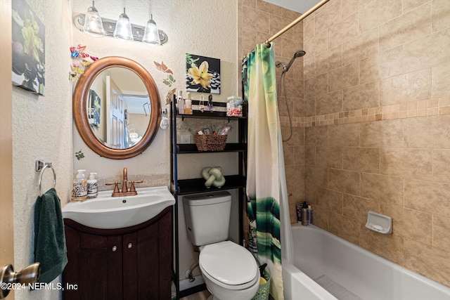 full bathroom featuring vanity, toilet, and shower / bath combo with shower curtain