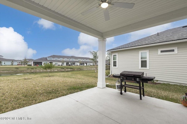 view of patio / terrace with a grill and ceiling fan