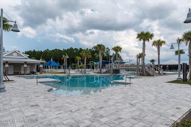 view of swimming pool with a patio area