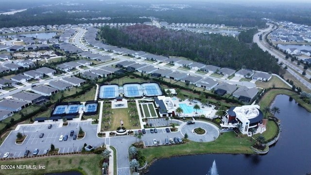 aerial view with a water view