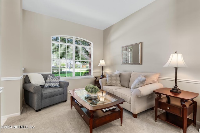 living room with light carpet