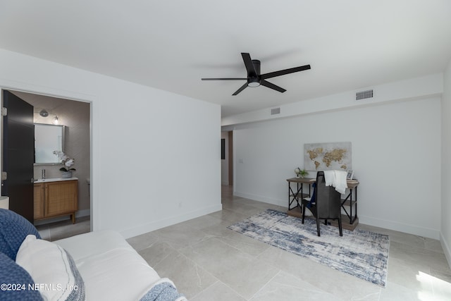 interior space with ceiling fan