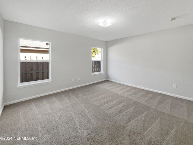 empty room with carpet flooring and a textured ceiling