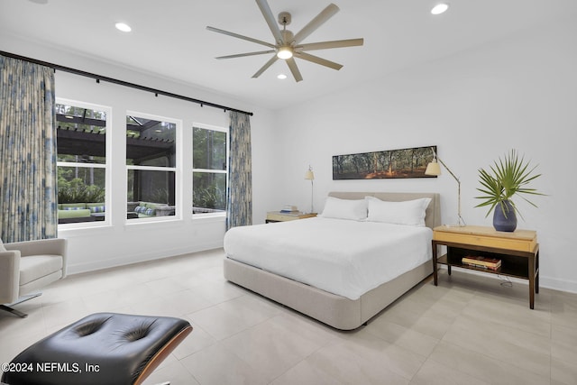 bedroom featuring ceiling fan