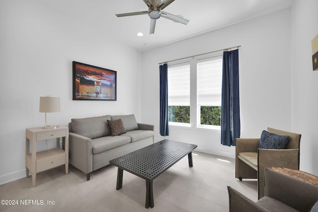 living room with ceiling fan