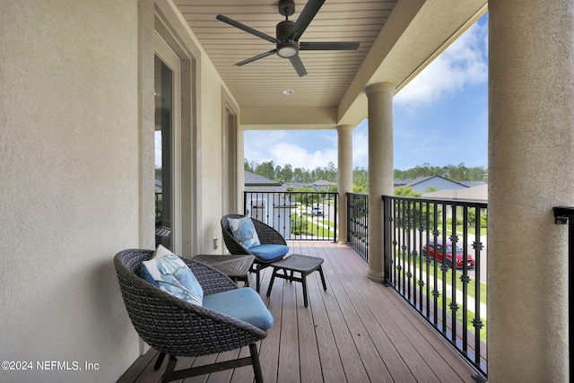 balcony with ceiling fan