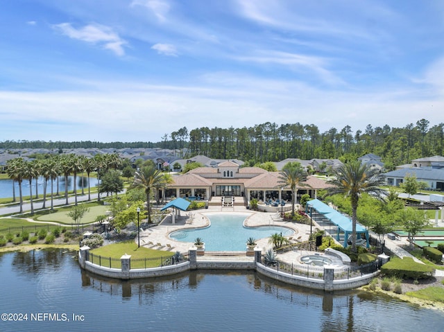 aerial view with a water view