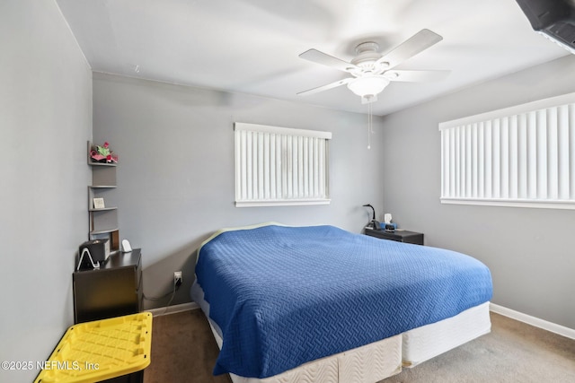 bedroom featuring carpet flooring and ceiling fan