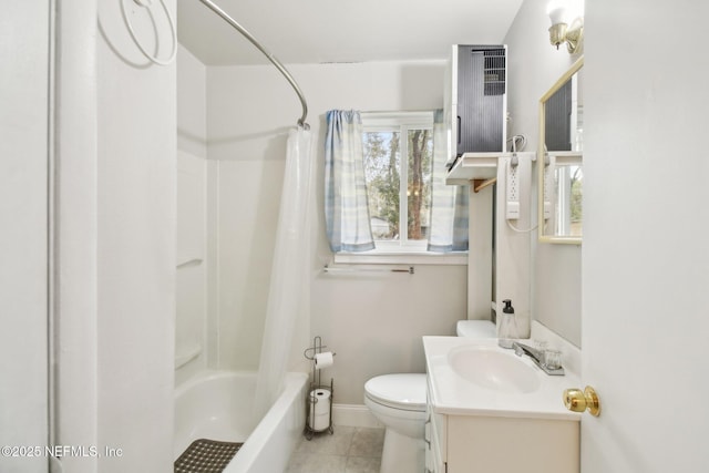 full bathroom with tile patterned flooring, vanity, shower / bath combination with curtain, and toilet