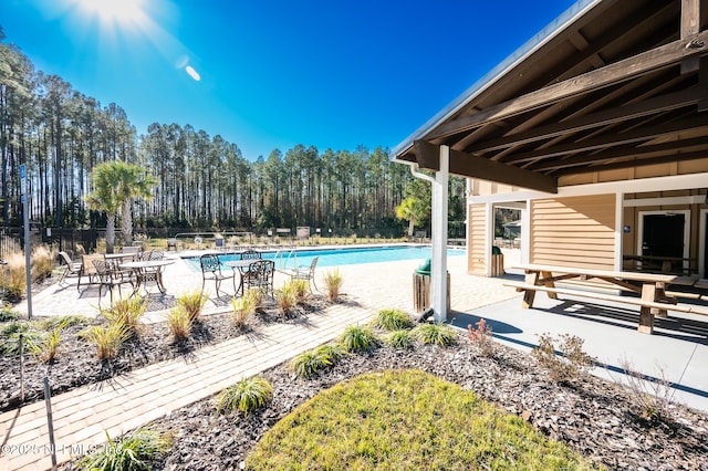 view of swimming pool with a patio area