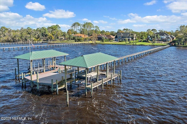 dock area featuring a water view