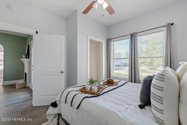 bedroom featuring ceiling fan and wood-type flooring