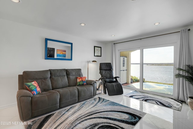 living room with a water view