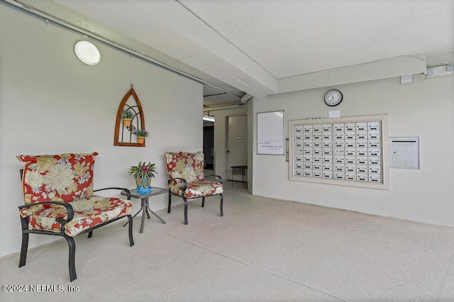 sitting room with a mail area