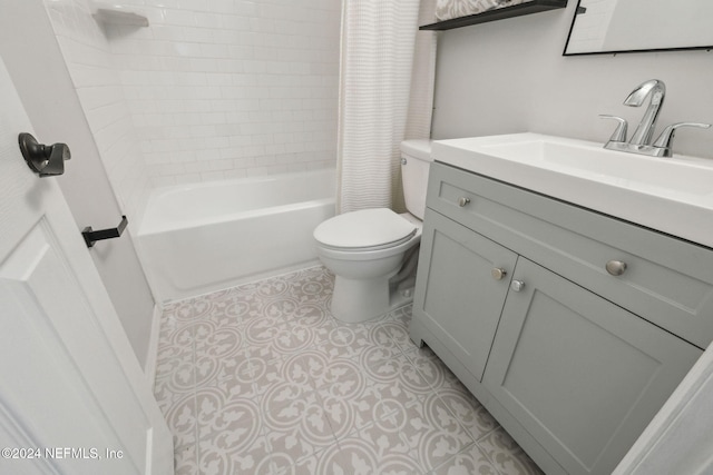 full bathroom featuring vanity, toilet, and shower / bath combo with shower curtain