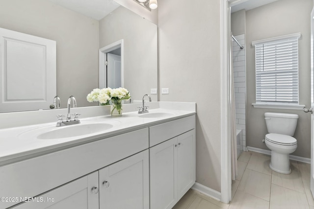 full bathroom featuring vanity, toilet, and bathing tub / shower combination