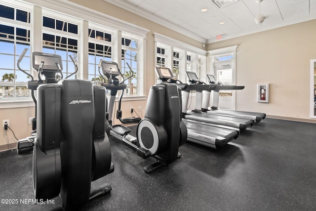 gym featuring ornamental molding