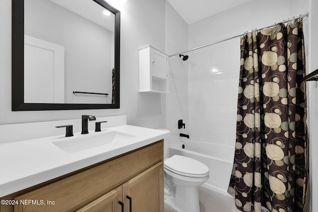 full bathroom featuring vanity, toilet, and shower / bath combo with shower curtain