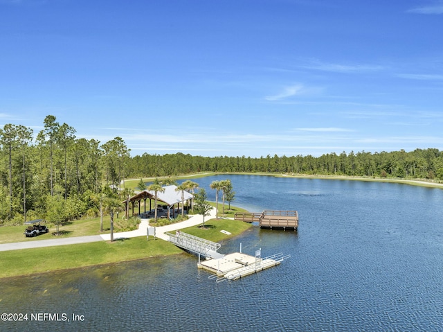 exterior space with a water view