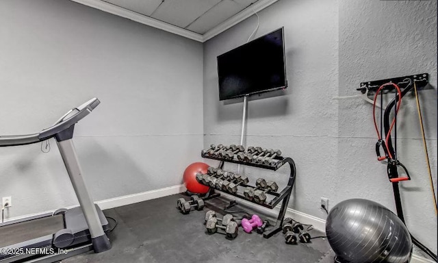 exercise area with crown molding