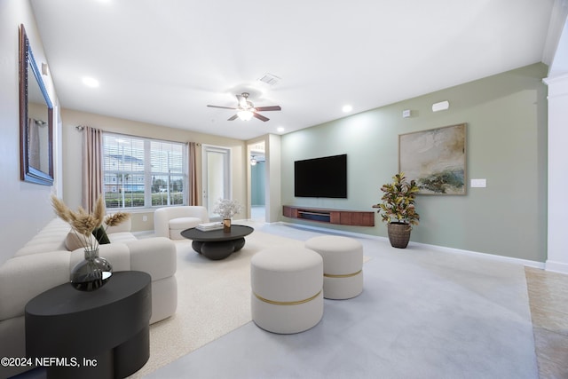 living room with ceiling fan