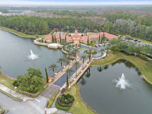 aerial view with a water view