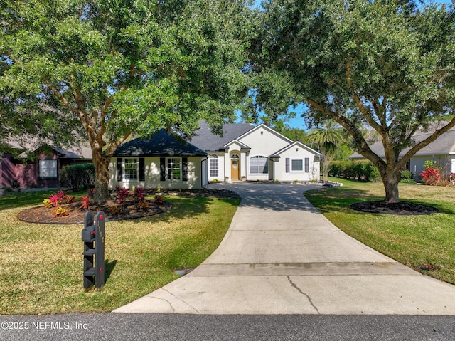 ranch-style house featuring a front lawn