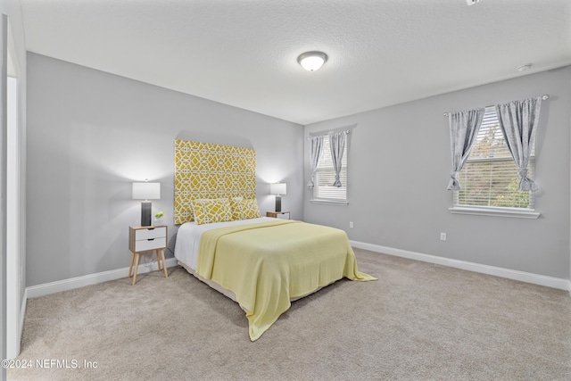 bedroom featuring carpet flooring and a textured ceiling