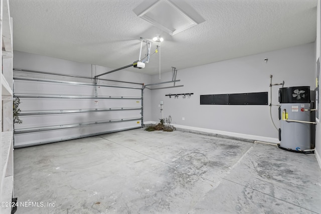 garage with a garage door opener and hybrid water heater