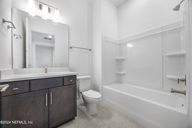 full bathroom with tile patterned flooring, vanity, toilet, and shower / washtub combination