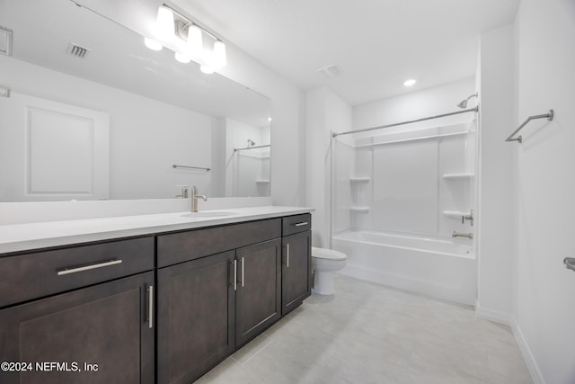 full bathroom featuring shower / bathing tub combination, vanity, and toilet