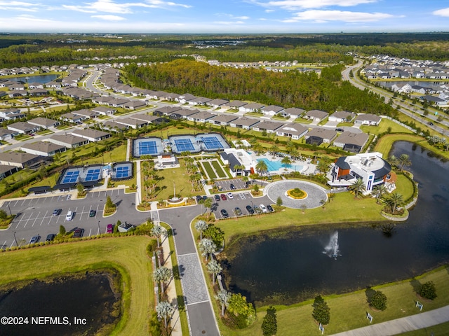 aerial view with a water view