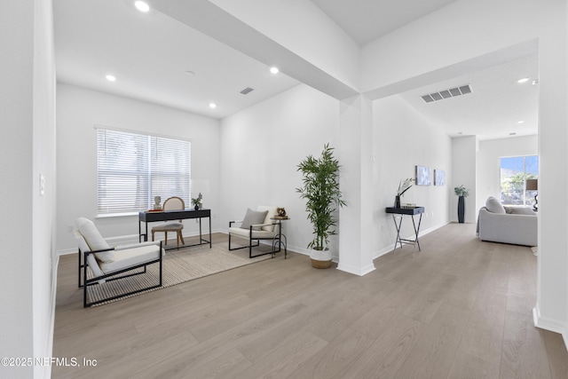 sitting room featuring light wood-type flooring