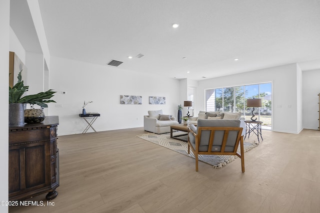 living room with light hardwood / wood-style floors