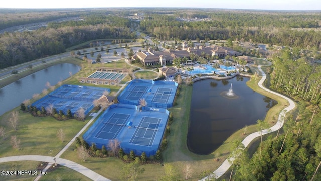 aerial view with a water view