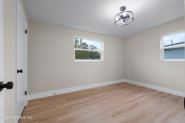 spare room featuring light wood-type flooring and a wealth of natural light