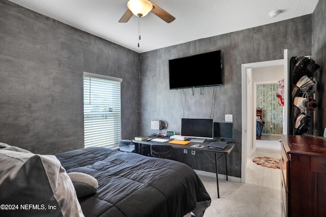 bedroom with carpet flooring and ceiling fan