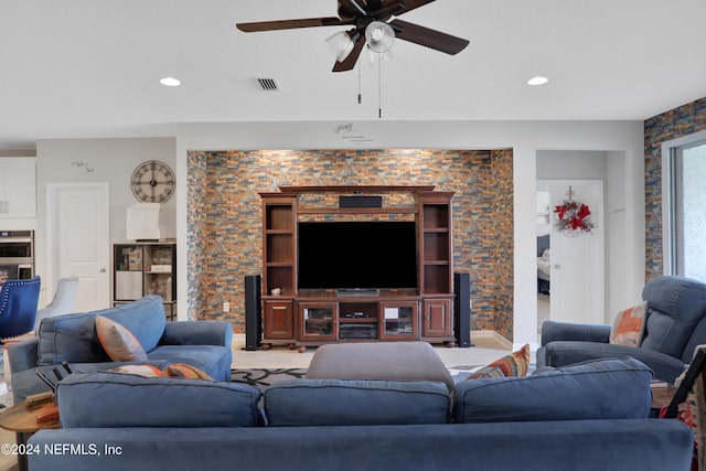 living room featuring ceiling fan