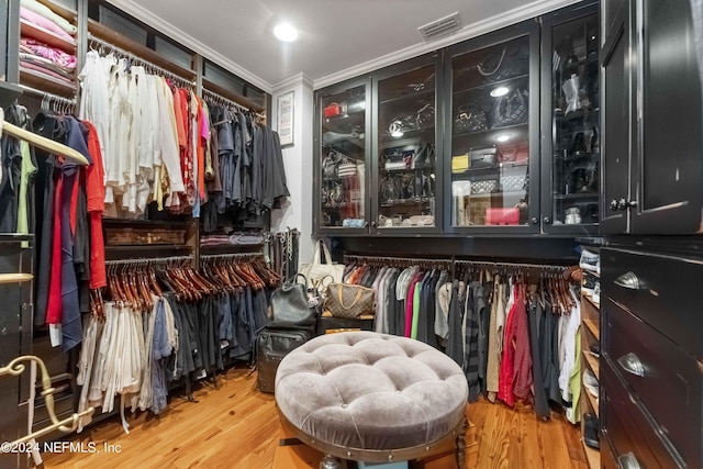 spacious closet featuring light hardwood / wood-style flooring