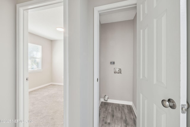 washroom featuring light colored carpet