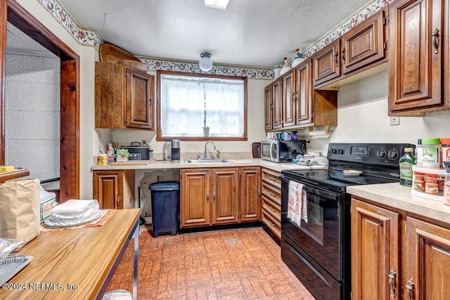 kitchen featuring black range with electric stovetop and sink