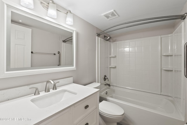 full bathroom with vanity, toilet, and shower / tub combination