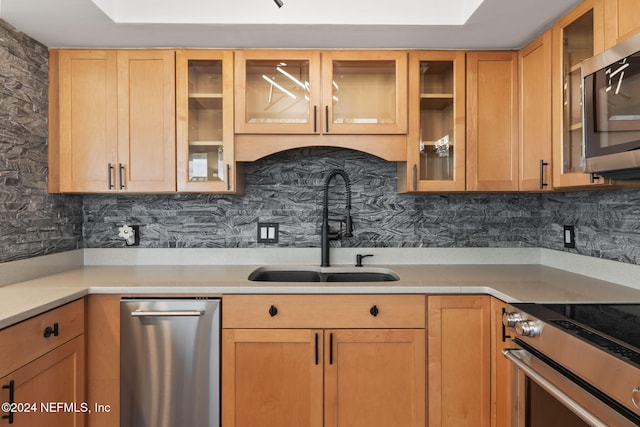 kitchen featuring stainless steel appliances, sink, and tasteful backsplash